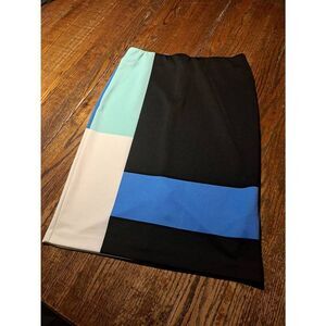 ICE Women’s Skirt Size Large Color Block Black Blue White Midi Straight